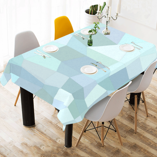 Pastel Blues Mosaic Cotton Linen Tablecloth 60"x 84"