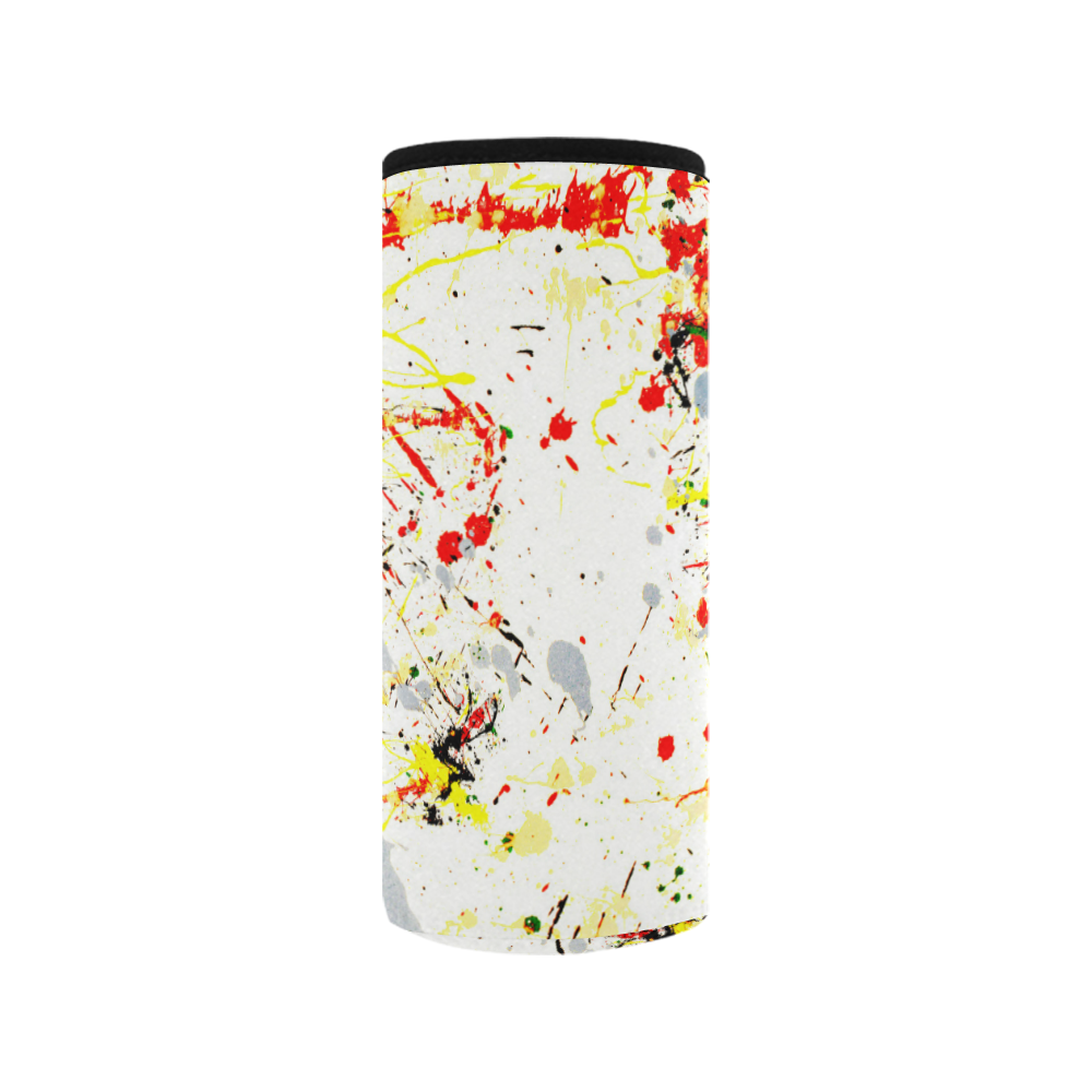 Black, Red, Yellow Paint Splatter Neoprene Water Bottle Pouch/Medium