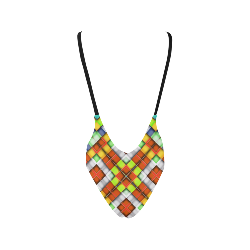 colorful geometric pattern Sexy Low Back One-Piece Swimsuit (Model S09)