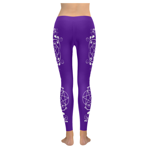 Purple Pentacle Cheeky Witch Wiccan Pagan Women's Low Rise Leggings (Invisible Stitch) (Model L05)