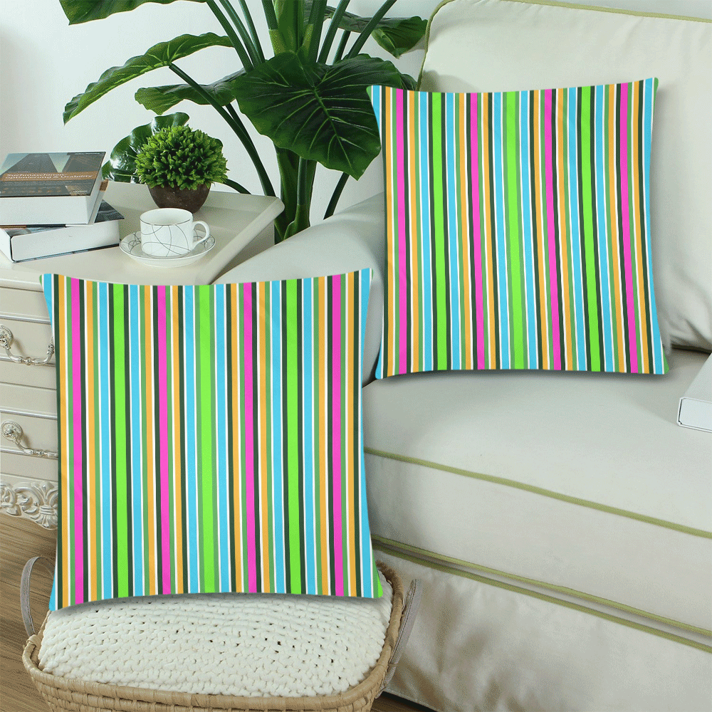 Vivid Colored Stripes 3 Custom Zippered Pillow Cases 18"x 18" (Twin Sides) (Set of 2)