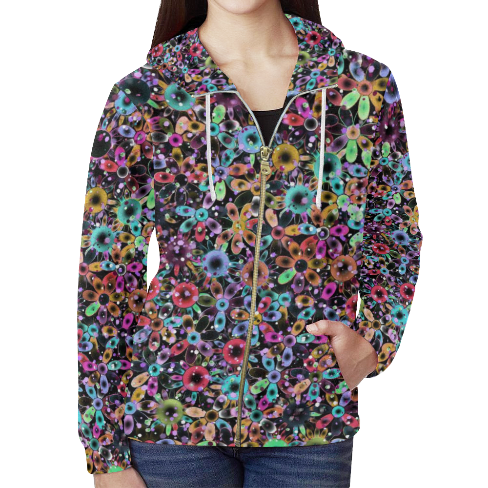 Vivid floral pattern 4181C by FeelGood All Over Print Full Zip Hoodie for Women (Model H14)