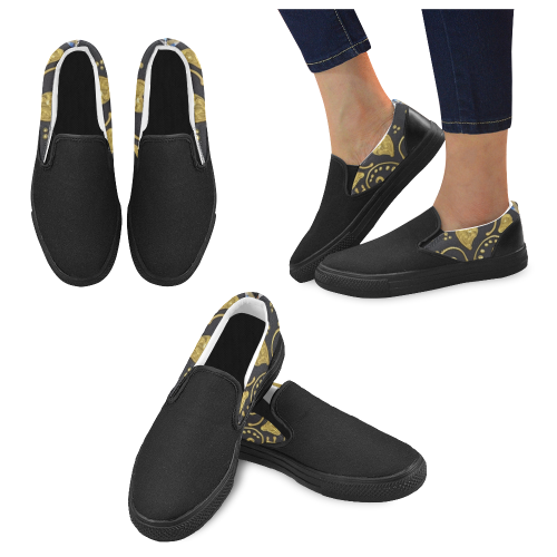 Gold Heart Women's Slip-on Canvas Shoes (Model 019)