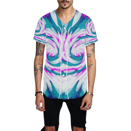 Turquoise Pink Tie Dye Swirl Abstract All Over Print Baseball Jersey for Men (Model T50)