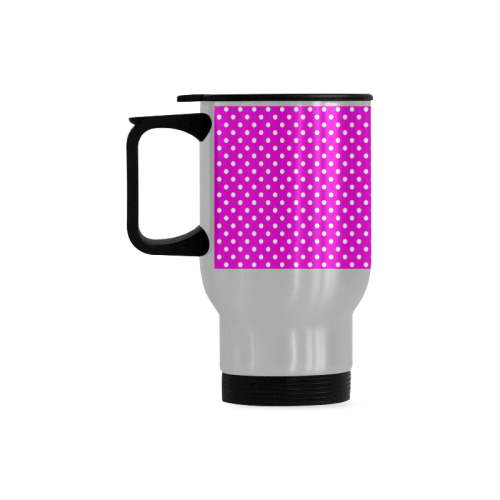 Pink polka dots Travel Mug (Silver) (14 Oz)