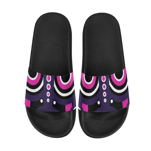 Pink Purple Tiki Tribal Men's Slide Sandals/Large Size (Model 057)