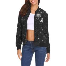Mystic  Moon and Sun All Over Print Bomber Jacket for Women (Model H19)