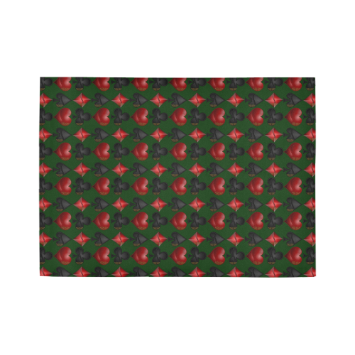 Las Vegas Black and Red Casino Poker Card Shapes on Green Area Rug7'x5'