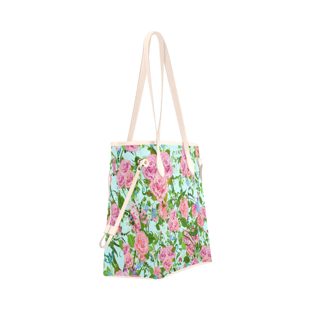 Pink flower pattern Clover Canvas Tote Bag (Model 1661)