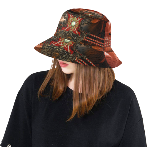 Red floral design All Over Print Bucket Hat