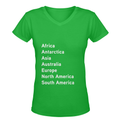 Continents (white on green) Women's Deep V-neck T-shirt (Model T19)