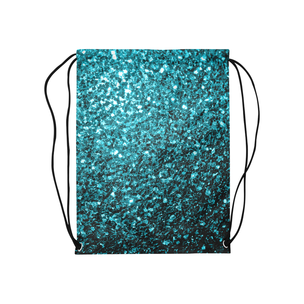 Beautiful Aqua blue glitter sparkles Medium Drawstring Bag Model 1604 (Twin Sides) 13.8"(W) * 18.1"(H)