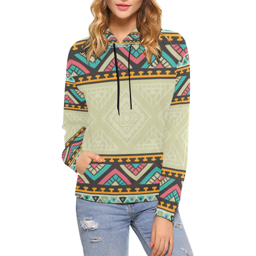 Beautiful Ethnic Tiki Design All Over Print Hoodie for Women (USA Size) (Model H13)