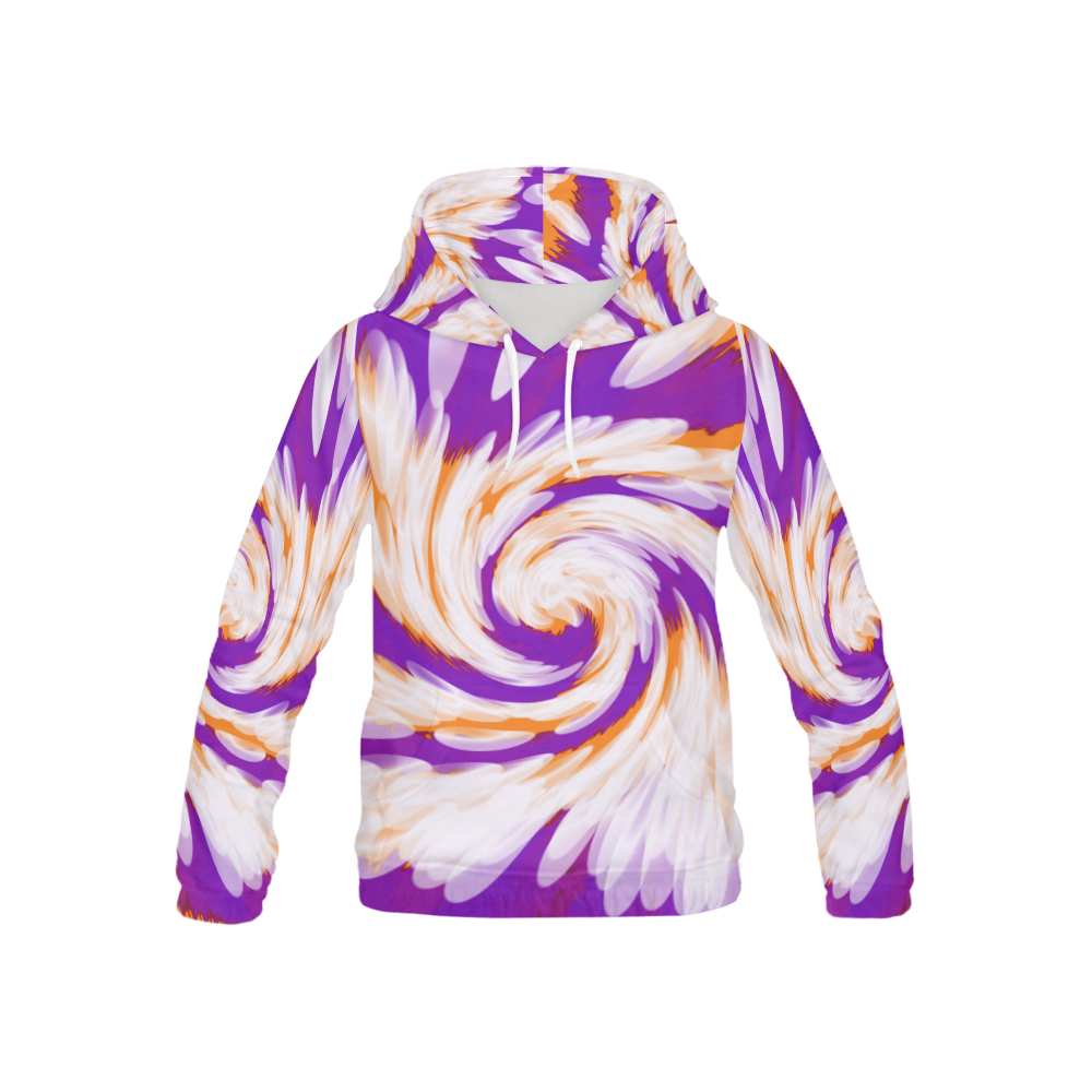 Purple Orange Tie Dye Swirl Abstract All Over Print Hoodie for Kid (USA Size) (Model H13)