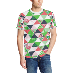 Triangle Pattern - Flamingo Leaves 1 Men's All Over Print T-Shirt (Solid Color Neck) (Model T63)