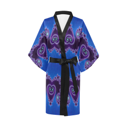 Blue Hearts and Lace Fractal Abstract 2 Kimono Robe