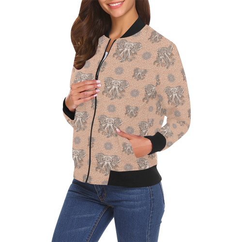Ethnic Elephant Mandala Pattern All Over Print Bomber Jacket for Women (Model H19)