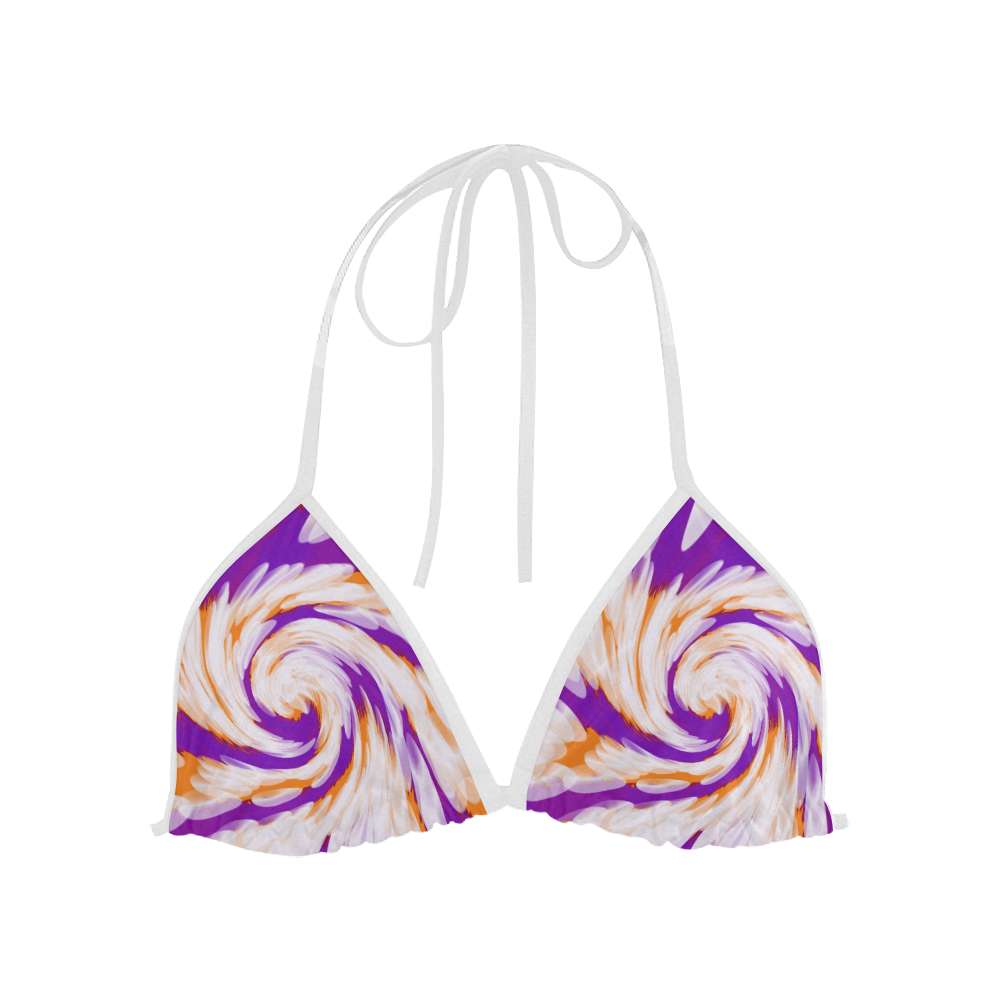 Purple Orange Tie Dye Swirl Abstract Custom Bikini Swimsuit Top
