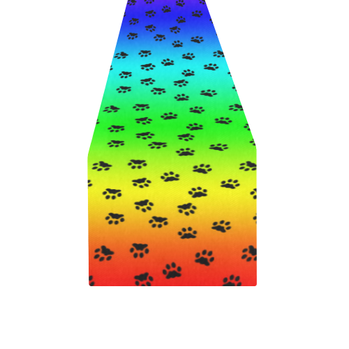 rainbow with black paws Table Runner 14x72 inch