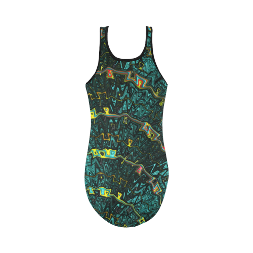 Green with Fractal Ribbons Vest One Piece Swimsuit (Model S04)