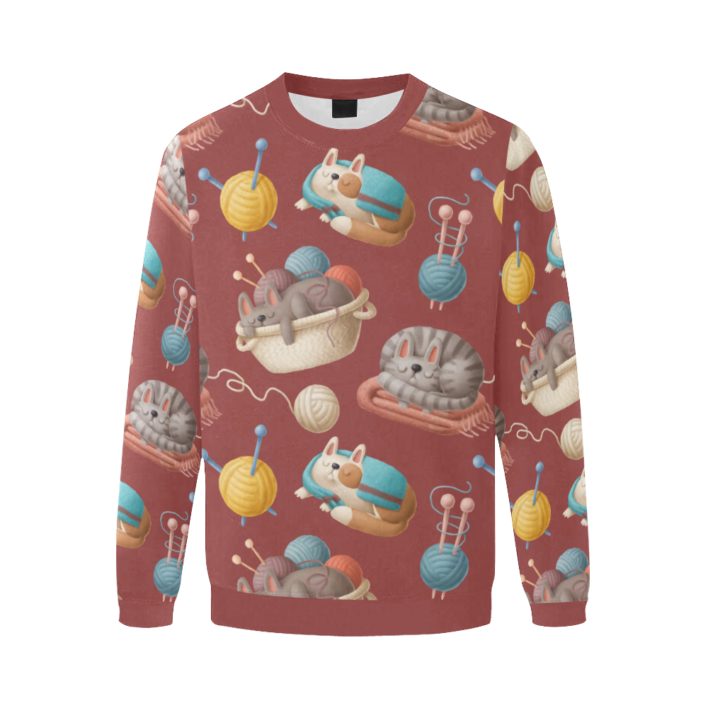 Cats & Knitting Men's Oversized Fleece Crew Sweatshirt (Model H18)
