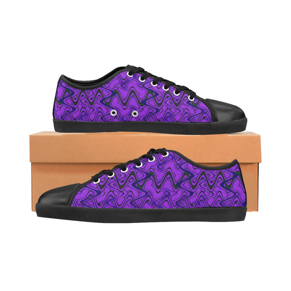 Purple and Black Waves pattern design Canvas Shoes for Women/Large Size (Model 016)