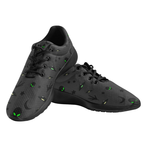 Alien Flying Saucers Stars Pattern (Charcoal/Black) Men's Athletic Shoes (Model 0200)