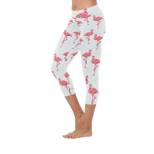 Classic Pink Flamingo Pattern Women's Low Rise Capri Leggings (Invisible Stitch) (Model L08)