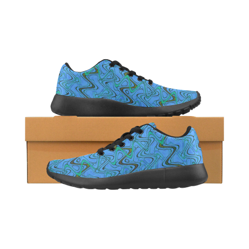 Blue Green and Black Waves pattern design Kid's Running Shoes (Model 020)