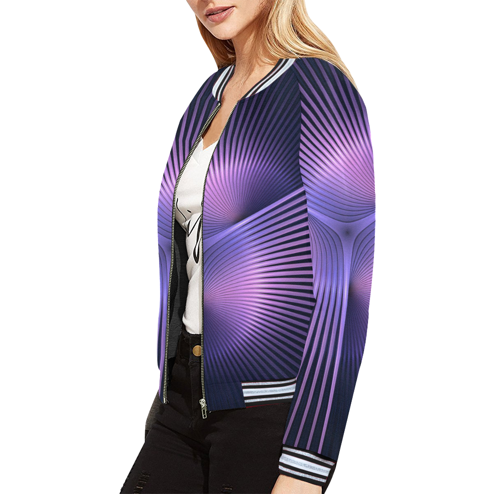 Purple Rays All Over Print Bomber Jacket for Women (Model H21)