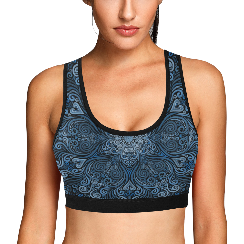 Blue Mandala Ornate Pattern 3D effect Women's All Over Print Sports Bra (Model T52)