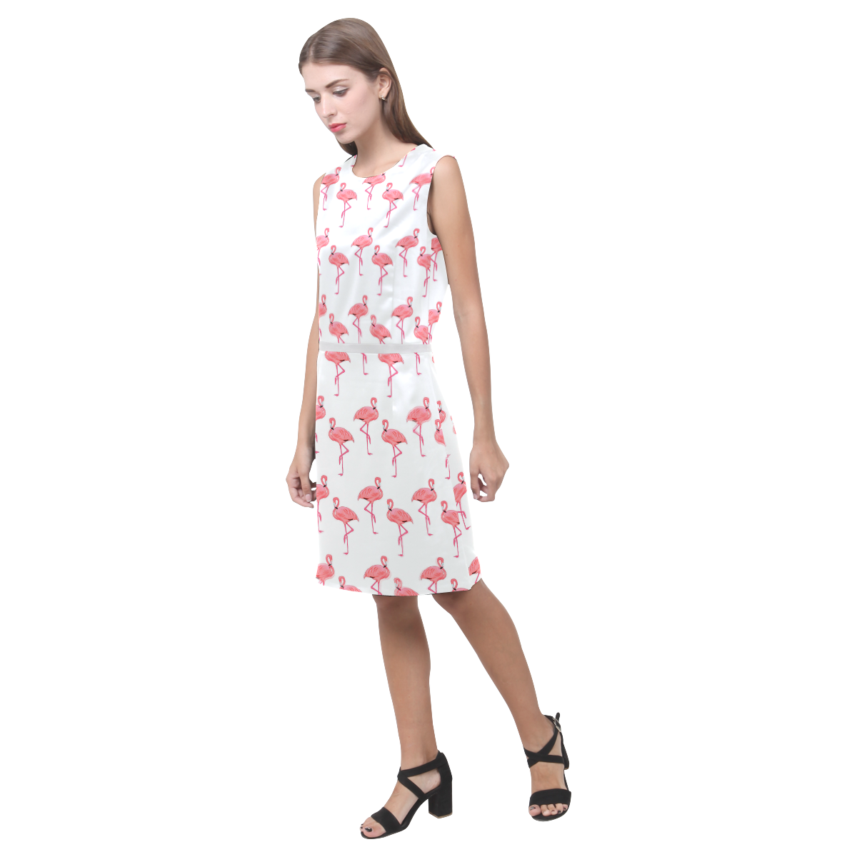 Classic Pink Flamingo Pattern Eos Women's Sleeveless Dress (Model D01)