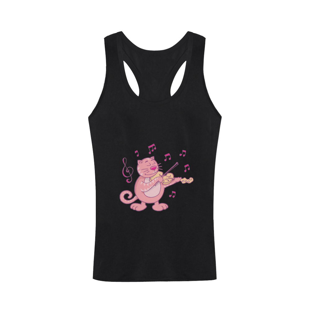 Cat with Violin Plus-size Men's I-shaped Tank Top (Model T32)