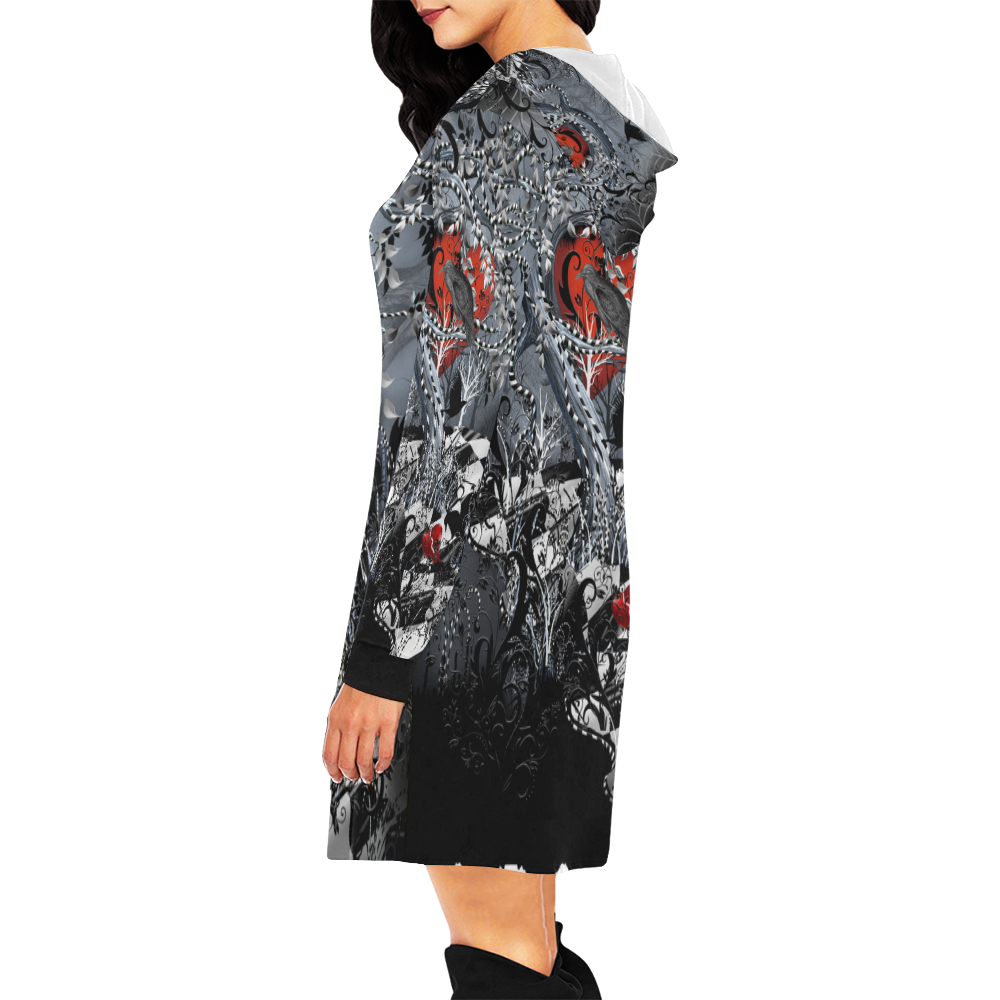 Raven Heart Print By Juleez All Over Print Hoodie Mini Dress (Model H27)