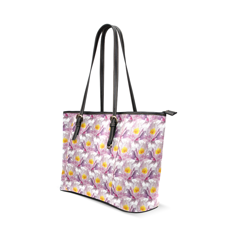 floral tote bag Leather Tote Bag/Large (Model 1640)