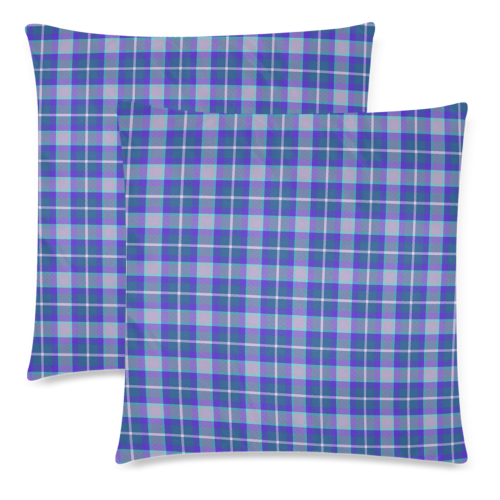 blue teal plaid Custom Zippered Pillow Cases 18"x 18" (Twin Sides) (Set of 2)