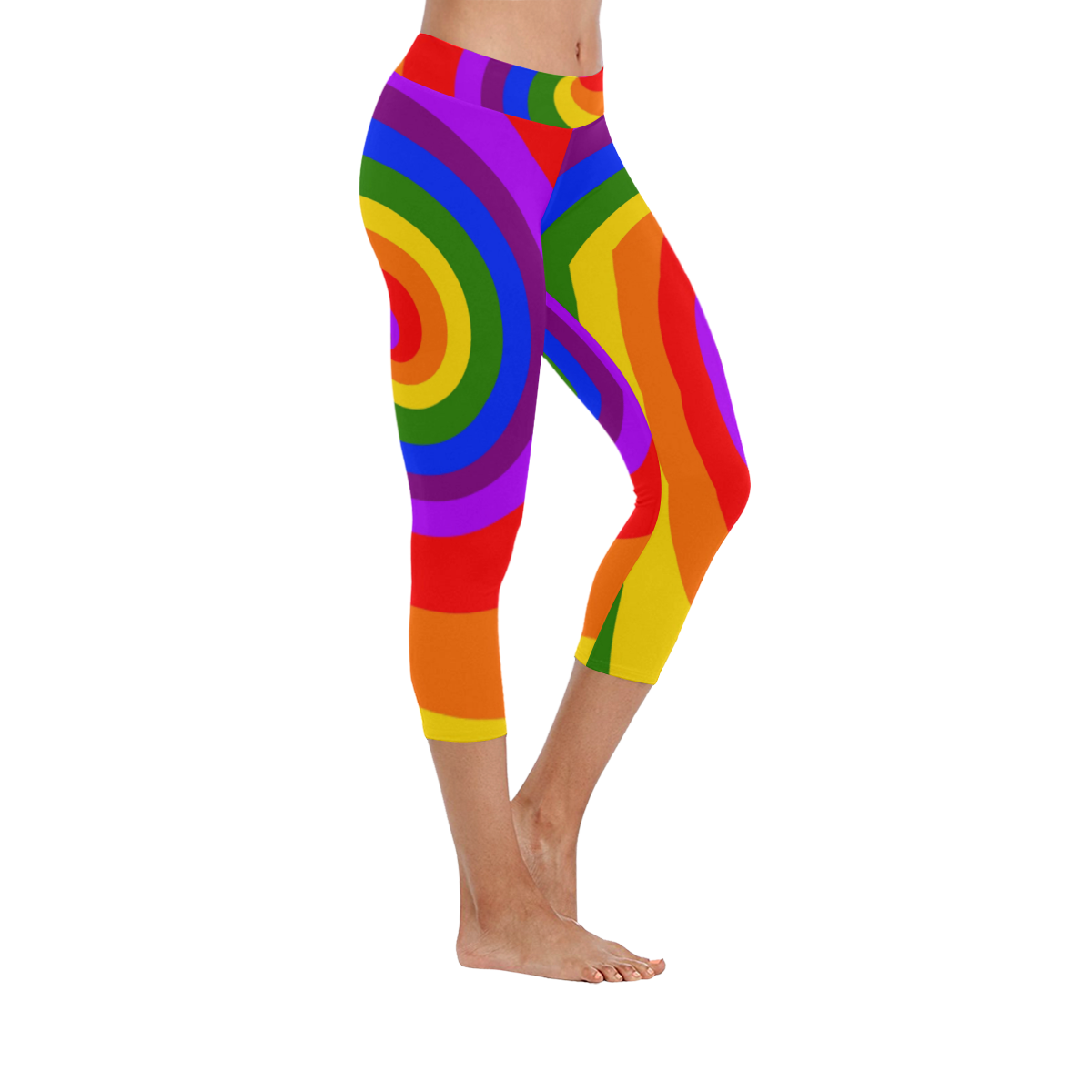 Rainbow Spiral Women's Low Rise Capri Leggings (Invisible Stitch) (Model L08)
