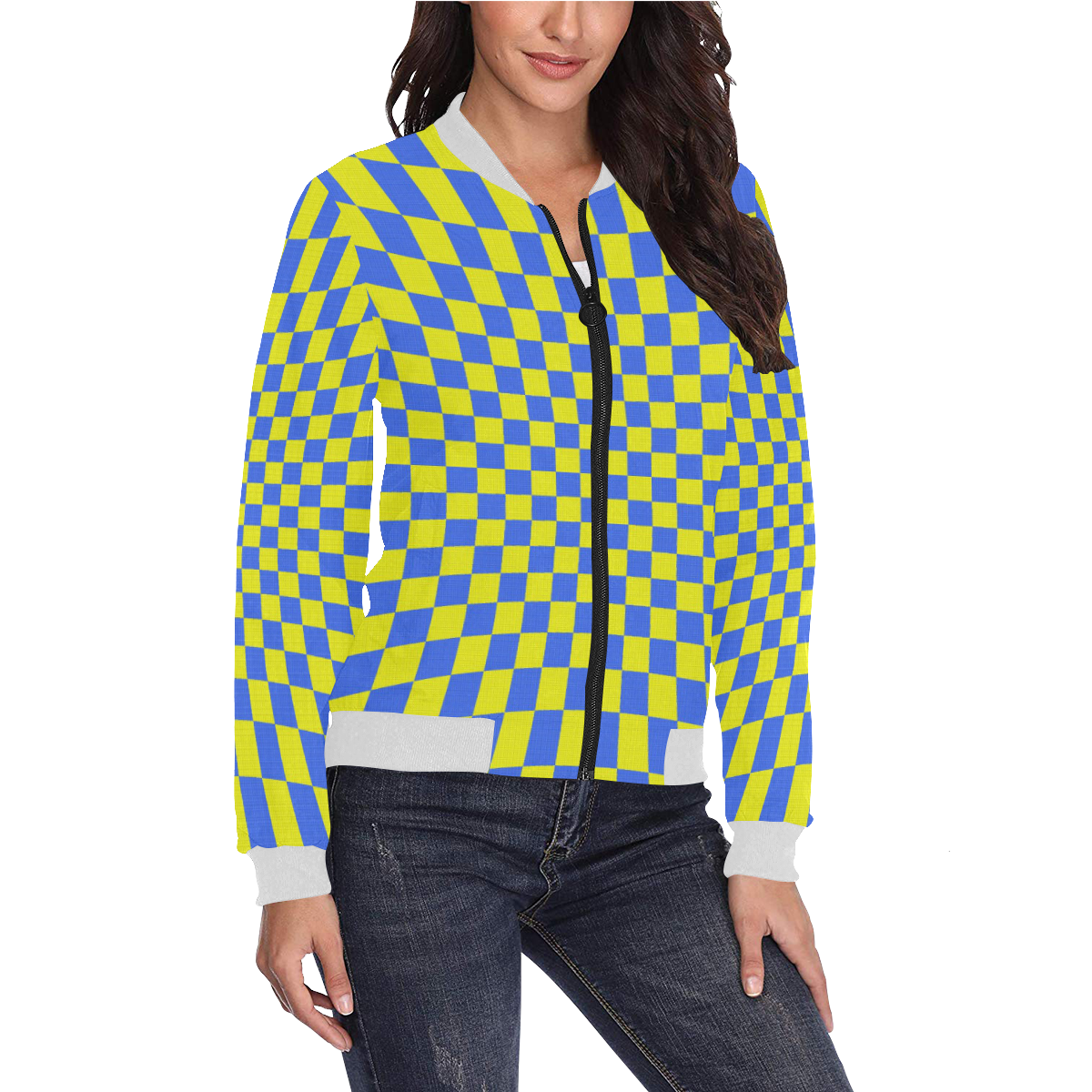 CHECKERBOARD 422 All Over Print Bomber Jacket for Women (Model H36)
