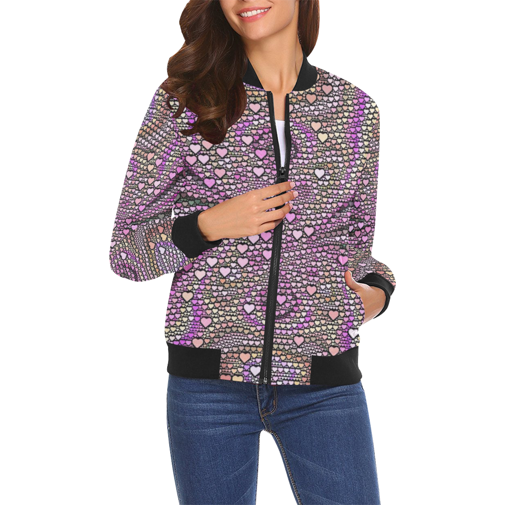 hearts everywhere C by JamColors All Over Print Bomber Jacket for Women (Model H19)