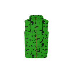 Alien Flying Saucers Stars Pattern on Green All Over Print Sleeveless Zip Up Hoodie for Kid (Model H16)