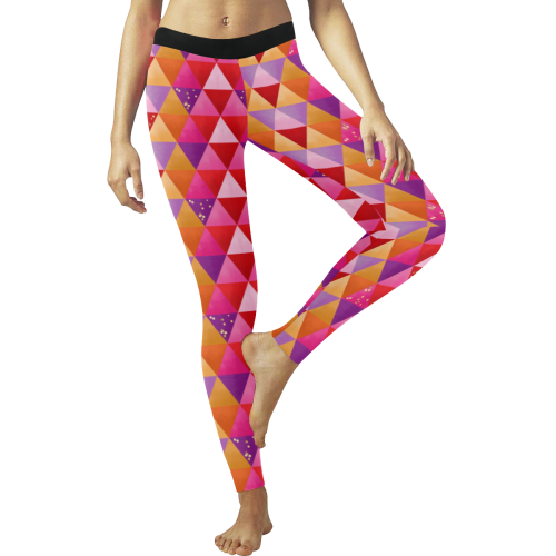 Triangle Pattern - Red Purple Pink Orange Yellow Women's Low Rise Leggings (Invisible Stitch) (Model L05)