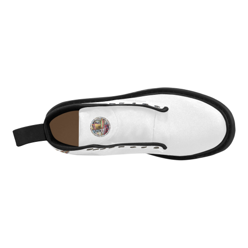 New York City badge emblem ankle arcs on white Martin Boots for Men (Black) (Model 1203H)