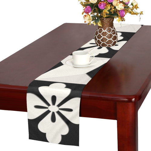 Black White Tiles Table Runner 14x72 inch