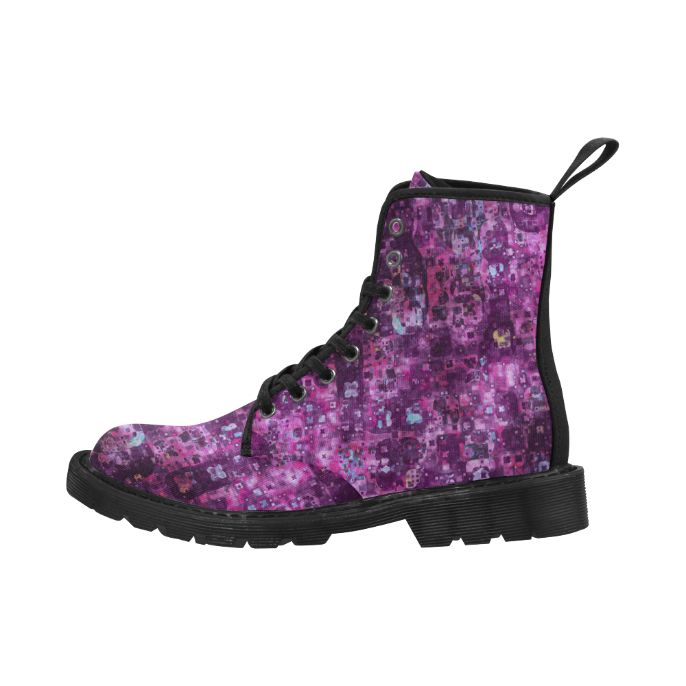 Purple Pink Floral Grunge Martin Boots for Women (Black) (Model 1203H)
