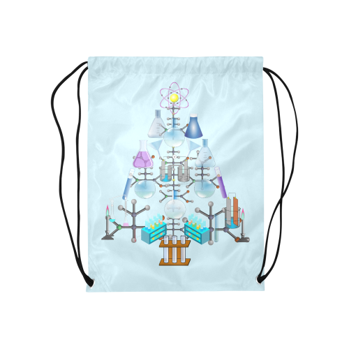 Oh Chemist Tree, Oh Chemistry, Science Christmas  on Blue Medium Drawstring Bag Model 1604 (Twin Sides) 13.8"(W) * 18.1"(H)