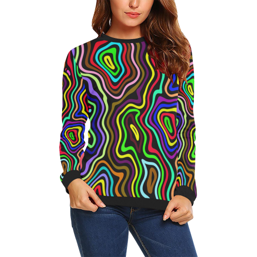 Multicolored Wavy Line Pattern All Over Print Crewneck Sweatshirt for Women (Model H18)