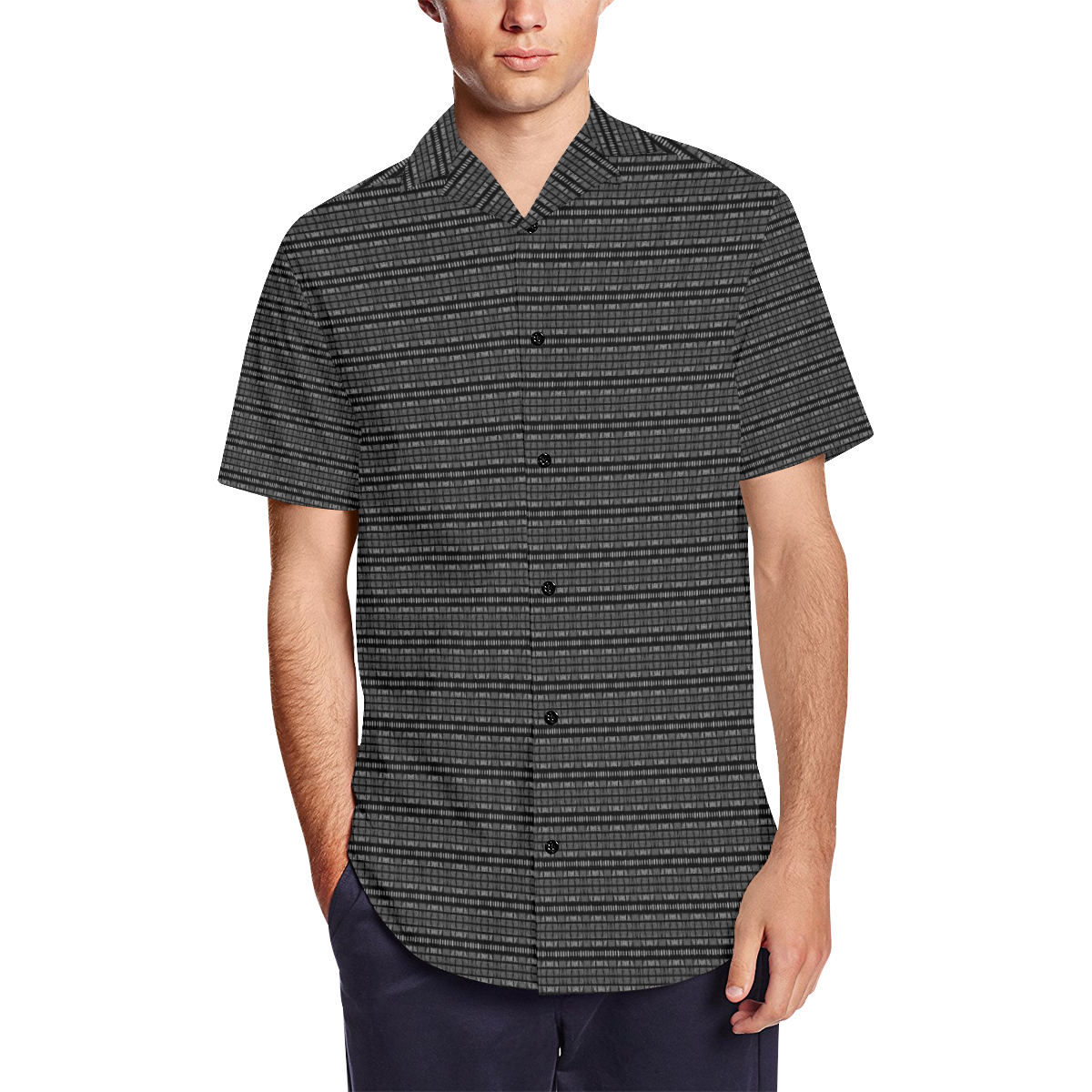 Gothic Metal Satin Pattern Dress Shirt Men's Short Sleeve Shirt with Lapel Collar (Model T54)