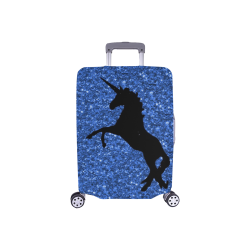 unicorn on blue glitter Luggage Cover/Small 18"-21"