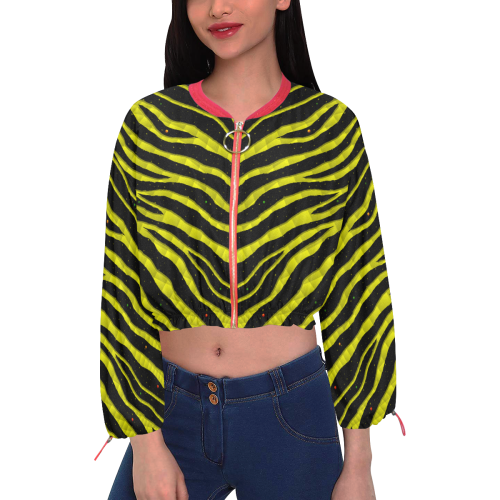 Ripped SpaceTime Stripes - Yellow Cropped Chiffon Jacket for Women (Model H30)
