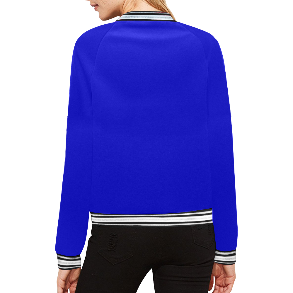 color medium blue All Over Print Bomber Jacket for Women (Model H21)